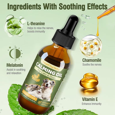 Calming Oil for Dogs & Cats, Relief Stress for Dogs, Reduces Conflict Between Cats Effective Anxiety Relief for Cats 60ml (A)