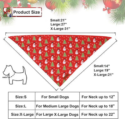 PTDECOR Christmas Dog Bandana, Snowman and Tree Santa Design Reversible Holiday Pet Scarf, Red Green Triangle Christmas Bandanas for Extra Large Dogs (X-Large)