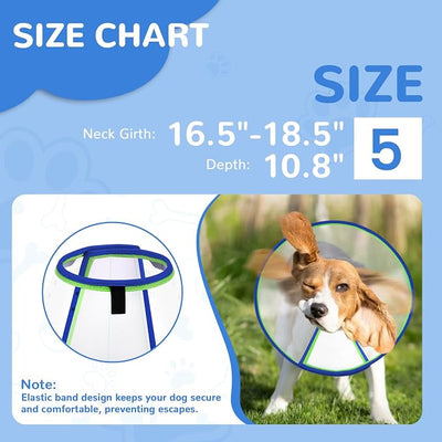 Soft Dog Cone Collar for Dogs After Surgery, Transparent Cone for Dogs to Stop Licking, Breathable Dog Neck Cone for Small Medium Large Dog, Adjustable Elizabethan Pet Recovery Collar (Blue, Size 5)