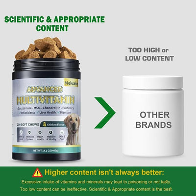 Advanced 24-in-1 Multivitamin Chews for Dogs - 200 Soft Chewable All-in-One Vitamin Support Supplement for Dog Skin Coat Itch Relief, Joints, Gut Health, 12 Essential Vitamins Treats with Omega-3