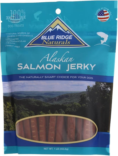 Blue Ridge Naturals Oven Baked Salmon Jerky Dog Treats, 1lb Bag