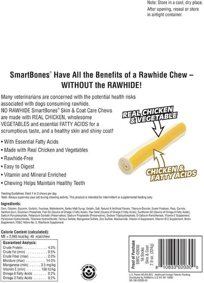 SmartBones Skin and Coat Care Sticks, Rawhide-Free Chews for Dogs, with Omega Fatty Acids, 16 Count (Pack of 4)