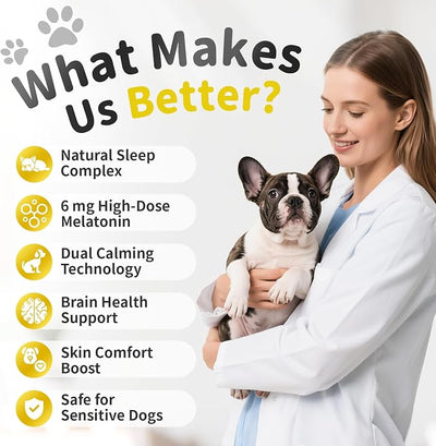 Melatonin for Dogs - Advanced Dog Calming Chews for Restful Sleep & Emotional Support, Calming Treats for Dogs Stress Anxiety Support - Separation, Thunder, Fireworks, Chicken Flavor, 90Ct