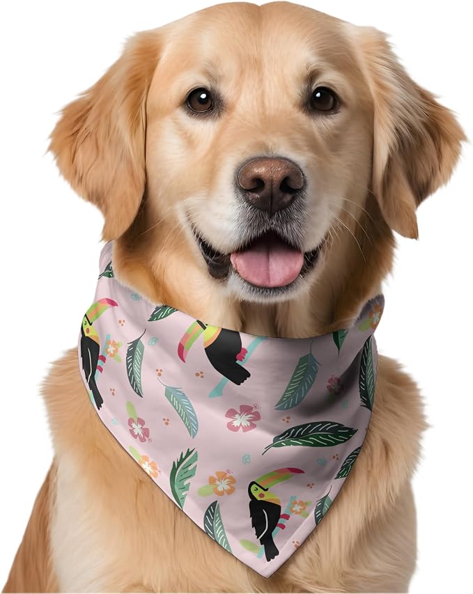 W Brings Bandana for Dogs | This Stunning Gorgeous Design Dog Bandana Scarf is Perfect Styling Accessory for Dogs Large, Medium & Small. One Size Fits All. (Medium - Large, Pink Toucan)