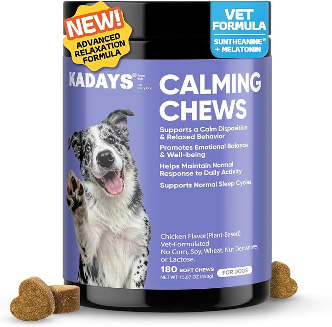 Calming Chews for Dogs -Dog Calming Chews -Anxiety and Stress Relief Treats Melatonin Sleep Aid Bites for Small/Medium/Large Dogs Calm Supplement -Separation, Fireworks, Thunder, Barking-Chicken 180ct