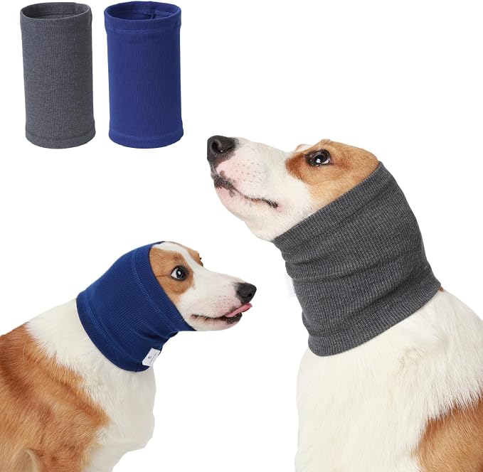 No Shake Ear Wraps for Dogs,Soft Dog Calming Hoodie Dog Ear Cover Ear Muffs for Anxiety,Grooming,Bathing,Swim,Noise Protection Quiet Ear for Dogs,Grey/Blue M