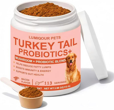 Lumiqour Turkey Tail for Dogs – Turkey Tail Mushroom for Dogs, Mushroom Supplement Powder, Support Your Mature Dog’s Immunity, Gut, Skin & Coat - 113 Scoops
