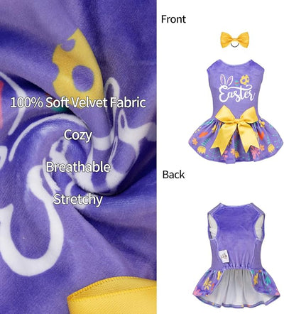 CuteBone Easter Dog Dress Velvet for Small Dogs Girl Flower Skirt Puppy Dresses Purple Dog Clothes