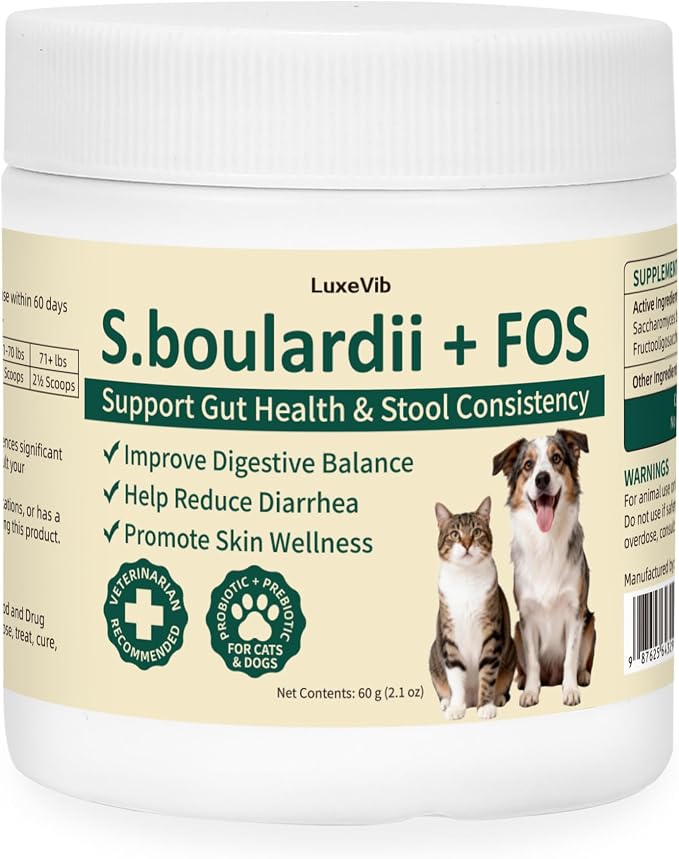 S.boulardii + FOS Pet Probiotic Powder for Dogs and Cats, 6.7 Billion CFU, Gut & Immune Support, Loose Stool & Digestive Upset Relief, Improves Stool Consistency, Skin Health, Veterinarian Recommended