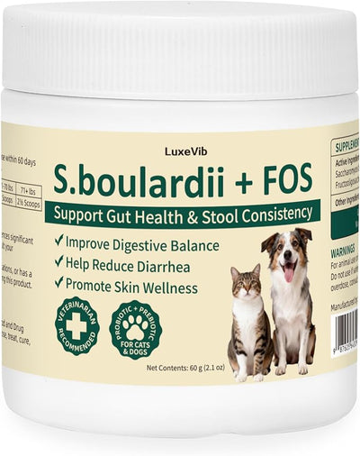 S.boulardii + FOS Pet Probiotic Powder for Dogs and Cats, 6.7 Billion CFU, Gut & Immune Support, Loose Stool & Digestive Upset Relief, Improves Stool Consistency, Skin Health, Veterinarian Recommended