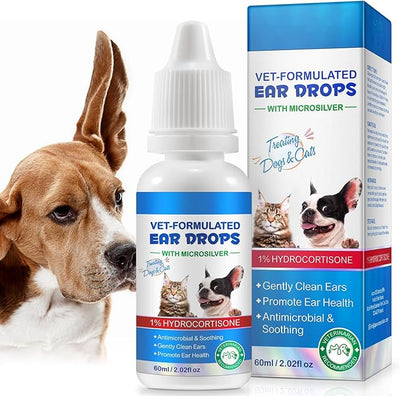 Daiasns Dog & Cat Ear Infection Treatment Drops - 1% Hydrocortisone Ear Cleaner for Yeast & Itchy Ears, Vet-Formulated, 2 fl oz