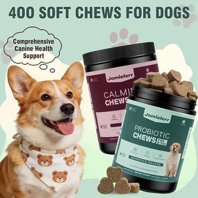 Dog Calming Chews & Dog Probiotics Bundle, 400 Ct Dog Supplements, Anxiety Relief & Gut Health Support for Dogs, Chicken Flavor