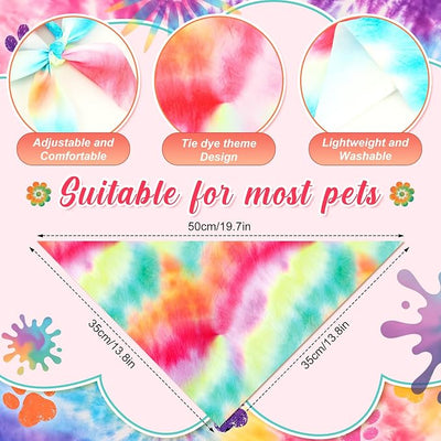 Abbylike 50 Pieces Tie Dye Dog Bandanas Bulk Colorful Hippie Pattern Dog Bandanas for Dogs Triangle Kerchief Scarf Bibs Set for Pets Summer Party Costume Accessories, 25 Styles (19.7 x 13.8 x 13.8)