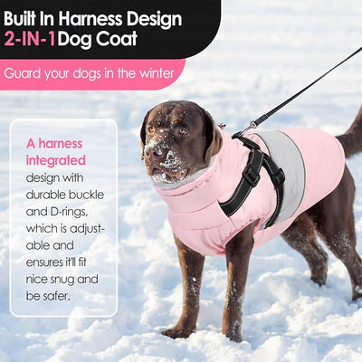 AOFITEE Dog Coat, Large Dog Jacket, Dogs Coat with Harness Built in, Reflective Waterproof Dogs Jackets Winter with Furry Collar, Warm Polar Fleece Pet Sweater Snowsuit for Doberman, Great Dane XXXL