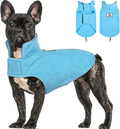 DENTRUN Reversible Dog Coat - Windproof Polar Fleece Vest with Reflective Neck Strips, Hook & Loop Closures, Easy-On Cold Weather Jacket for Small Dogs (XS, Small Dogs Sweater)