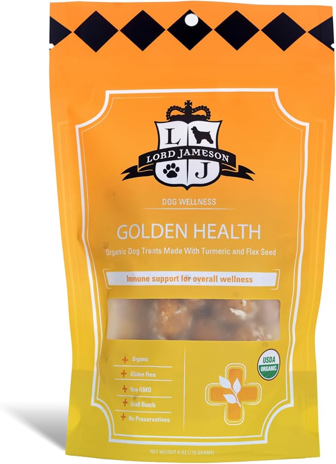 Lord Jameson: Golden Health 6 oz - Dog Wellness Treats, Organic Soft & Chewy No-Bake Bites, Anti-Inflammatory, Oats, PB & Coconut, Preservative Free
