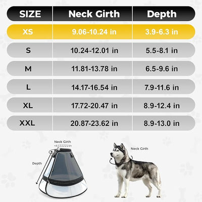 Upgraded Dog Cone Collar for Dogs After Surgery, Soft Transparent Pet Recovery Collar for Large Medium Small Dogs, Depth Adjustable Dog Cone Collar, Elizabethan Collar (XS, Black)