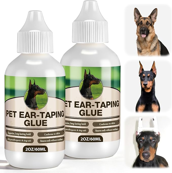2 Pack Liquid Bonding Cement for Dogs (60ml Each), Pet Ear Taping Glue, Dog Ear Bonding Cement, Safe & Non Toxic Skin Adhesive for Pet Training, Waterproof, Easy Wash Off with Soap & Water