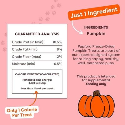 Pupford Freeze Dried Training Treats for Dogs & Puppies, One Ingredient Bites (Pumpkin, 2 oz)