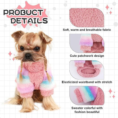Dog Sweaters for Small Dogs, Chihuahua Fleece Clothes, Clothes Winter Warm Puppy Boys Girls, Rainbow Sleeve Sweater,Tiny Outfits Teacup Yorkie (Pink, X-Small)