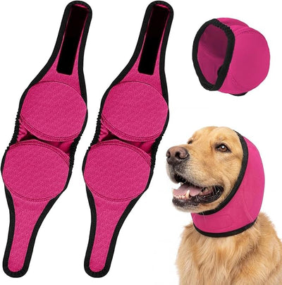 2PCS No Flap Ear Wraps for Dogs, Dog Ear Muffs Noise Protection, Adjustable Calming Dog Ear Protection, Soft Breathable for Grooming, Thunder, Fireworks & Travel (Rose, M)
