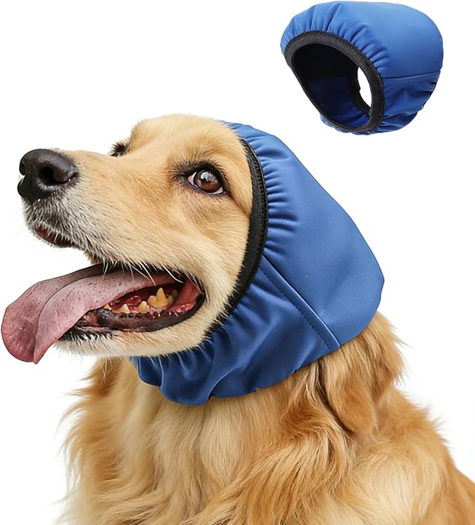 Dog Ear Covers for Bath Swimming, Waterproof Ear Wrap for Dogs, Pet Ear Muffs for Grooming Noise Protection, Elastic Calming Ear Caps (L)