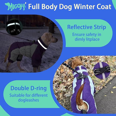 MIGOHI Full Body Dog Coat，Warm Coats for X-Small Dogs | Windproof Winter Coat for Dogs with Harness,Turtleneck Dog Snowsuit with Legs,Reflective Puppy Fleece Puffer Jacket,XS,Purple