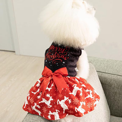 CuteBone Merry Christmas Dog Dress Velvet for Small Dogs Girl Reindeer Puppy Dresses Red Dog Clothes