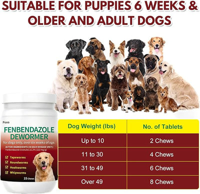Dog Dewormer with Fenbendazole for Dogs, Broad-Spectrum, Safe for Puppies 6 Weeks & Older, 25 Chews
