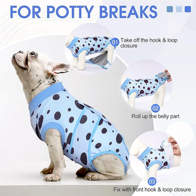 Kuoser Dog Surgery Suit, Soft Dog Spay Recovery Suit Female, Anti Licking Neuter Recovery Suit for Male Dogs, Post-Op Pet Surgical Suit Protective Wear E-Collar & Cone Alternative,Blue Polka Dots 2XL