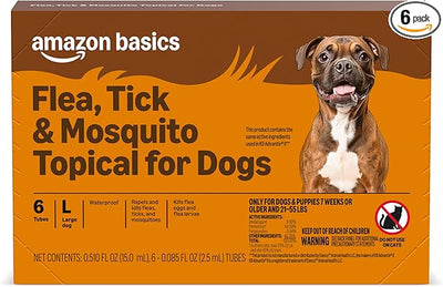 Amazon Basics Preventative Flea, Tick & Mosquito Topical Treatment for Large Dogs (21-55 pounds), 6 Count, Packaging May Vary