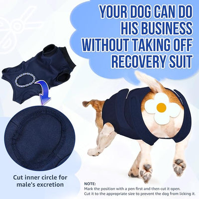 SlowTon Dog Surgery Recovery Suit - Zipper On Dog Onesies After Surgery for Female Male Dogs, Abdominal Wounds Bandages Cone/E-Collar Alternative Dogs Surgical Body Suit (Dark Blue,XS)