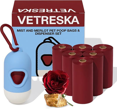 VETRESKA Dog Poop Bag with Dispenser, Leak Proof and Extra Thick Pet Waste Bags for Dog Walking and Cat Litter, Rose & Amberwood Scented, 105 Count