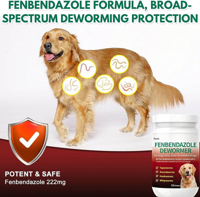 Dog Dewormer with Fenbendazole for Dogs, Broad-Spectrum, Safe for Puppies 6 Weeks & Older, 25 Chews