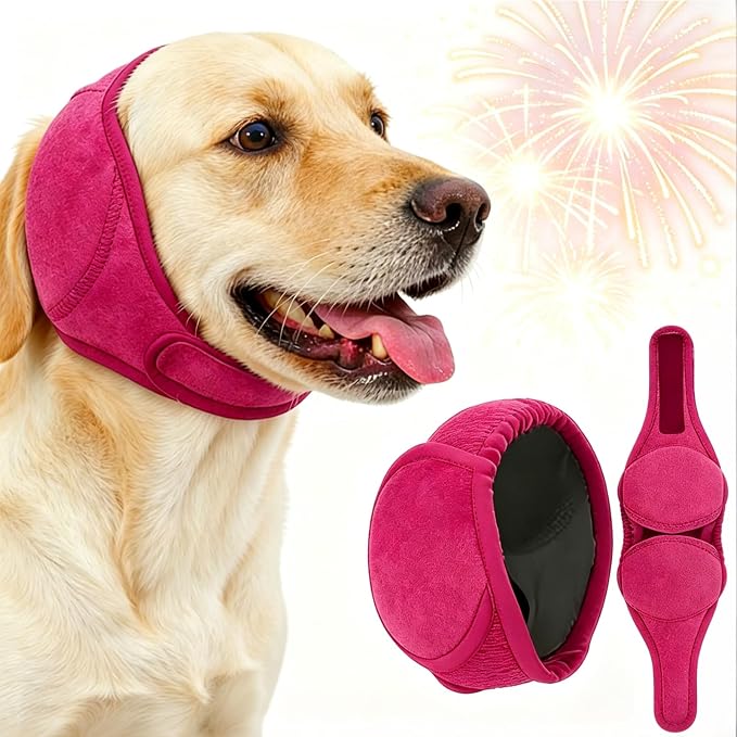 LHP Dog Ear Muffs Noise Cancelling, Calming Ear Cover Protection for Anxiety Relief, Thunder, Fireworks, Ear Wraps for Dog Travel and Grooming, Hematoma Prevention (Hot Pink, L)