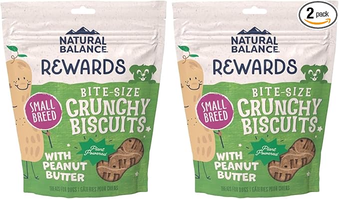 Natural Balance Limited Ingredient Rewards Crunchy Biscuits, Bite-Size Vegetarian Dog Treats for Small-Breed Adult Dogs, Peanut Butter Recipe, 8 Ounce (Pack of 2)