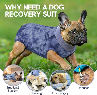 SAWMONG Recovery Suit for Dogs Female Male, Cotton Breathable Dog Onesie After Surgery Spay Neuter, Professional Pet Surgical Suit, Substitute E-Collar Cone (Tie-dye Blue, XL)