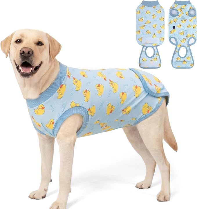 cyeollo Recovery Suit for Dogs Surgery Suit Female Spay Soft Pet Onesie Bodysuit Male Dog Neuter, Medium Large Dogs Surgical Recovery Shirt, Yellow Duck, XL