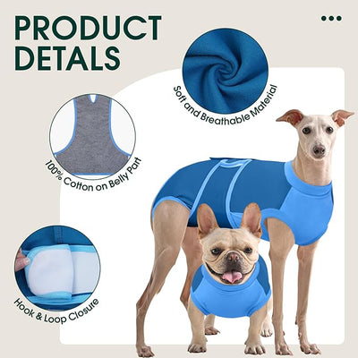 Kuoser Dog Recovery Suit, Female/Male Spay/Neuter Surgery Suit, Post-Surgery Anti-Licking Pet Onesie, Blue, XS