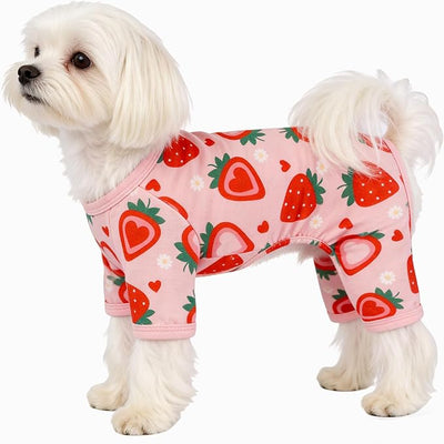 Dog Pajamas Spring Summer Dog Clothes for Small Medium Dogs Strawberry Print Girl Boy Cute Soft Puppy Pjs Clothes Doggie Onesies Cat Pet Jammies Outfit(Strawberry,L)