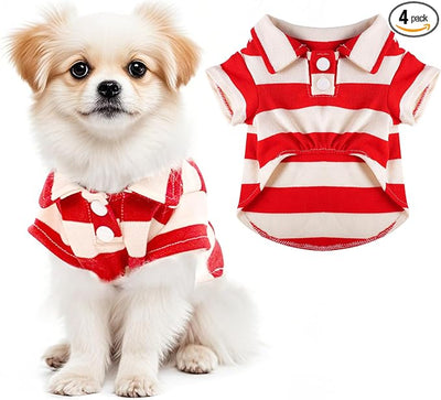 Dog Shirt Polo Shirt Striped Collar Puppy Clothes Summer Button Up Pet Clothes for Small Medium Dogs Cats for Boy Girl Pets (Red, Large)