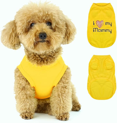 Expressive Pet Vest: Sleeveless Dog Shirt with 'I Love My Mommy' Slogan, Ideal for Chihuahuas, Poodles, Yorkies, and More - Adorable Design, Ultimate Comfort, Easy Maintenance! Yellow X-Small
