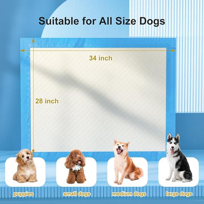 Gardner Pet Ultra Absorbent Thicker Dog Pee Pads Extra Large XL 28"x34" Leak-Proof Odor-Control Blue Puppy Training Pads Full Edge-Wrapping Pad for Dogs, Puppies, Doggie, Cats, Rabbits - 50 Ct