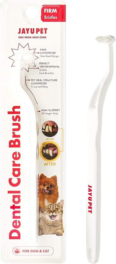 JAYU PET Dental Care Brush, Firm Bristles, 1ea | Resilient Dog Toothbrush, Cat Toothbrush, Tartar & Plaque Removal, Horizontal Head, S-Curved Body
