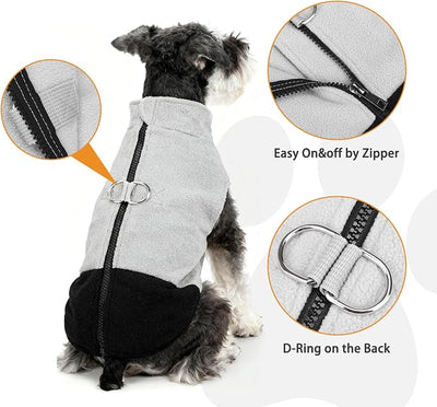 KOOLTAIL Dog Fleece Vest Sweater, Zip Up Step-in Pullover Warm Puppy Jacket with Dual Leash D-Ring for Small Medium Dogs, Cozy Soft Pet Winter Cold Weather Coats Fall Clothes Hoodie Boy Girl, Black L