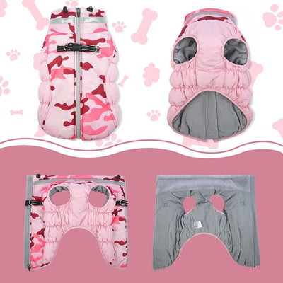 Lelepet Warm Dog Winter Coat Dog Coats for Medium Dogs Waterproof Dogs Jacket with Harness Built in Reflective Cold Weather Coats Windproof Zip-Up Winter Fleece Vest Snowsuit Dachshund Pink Camo