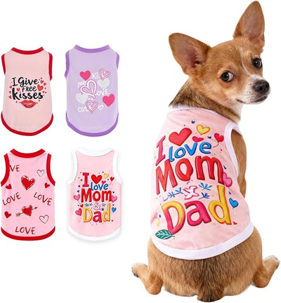 Topbuti 4 Pack Dog Shirts Summer Pet T Shirts Puppy Clothes Dog Clothing Breathable Cat Sleeveless Vest for Small Dogs Cats (Medium, Love)