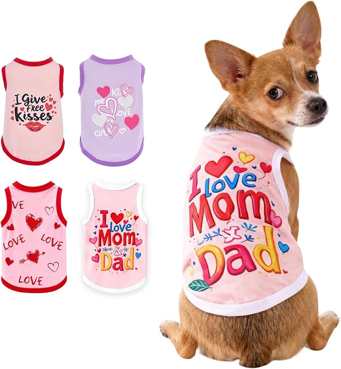 Topbuti 4 Pack Dog Shirts Summer Pet T Shirts Puppy Clothes Dog Clothing Breathable Cat Sleeveless Vest for Small Dogs Cats (Small, Love)