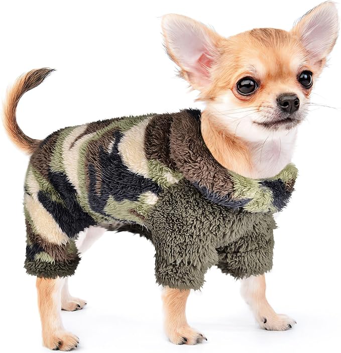 Sebaoyu Dog Pajamas for Small Dogs Plaid Turtleneck Fleece Sweater, Winter Cute Tiny Clothes Outfit Puppy Pajamas Pet Jumpsuits Cat Clothing (Small, Camouflage Green)