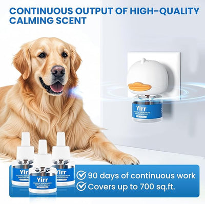 Dog Calming Diffuser, 4 in 1 Dog Pheromones Calming Diffuser, Relaxing Pheromone for Dogs Relief Stress Anxiety Reduce Aggression Barking, Help Train Dog to Pee, 1 Diffuser 3 Refill(48ml)